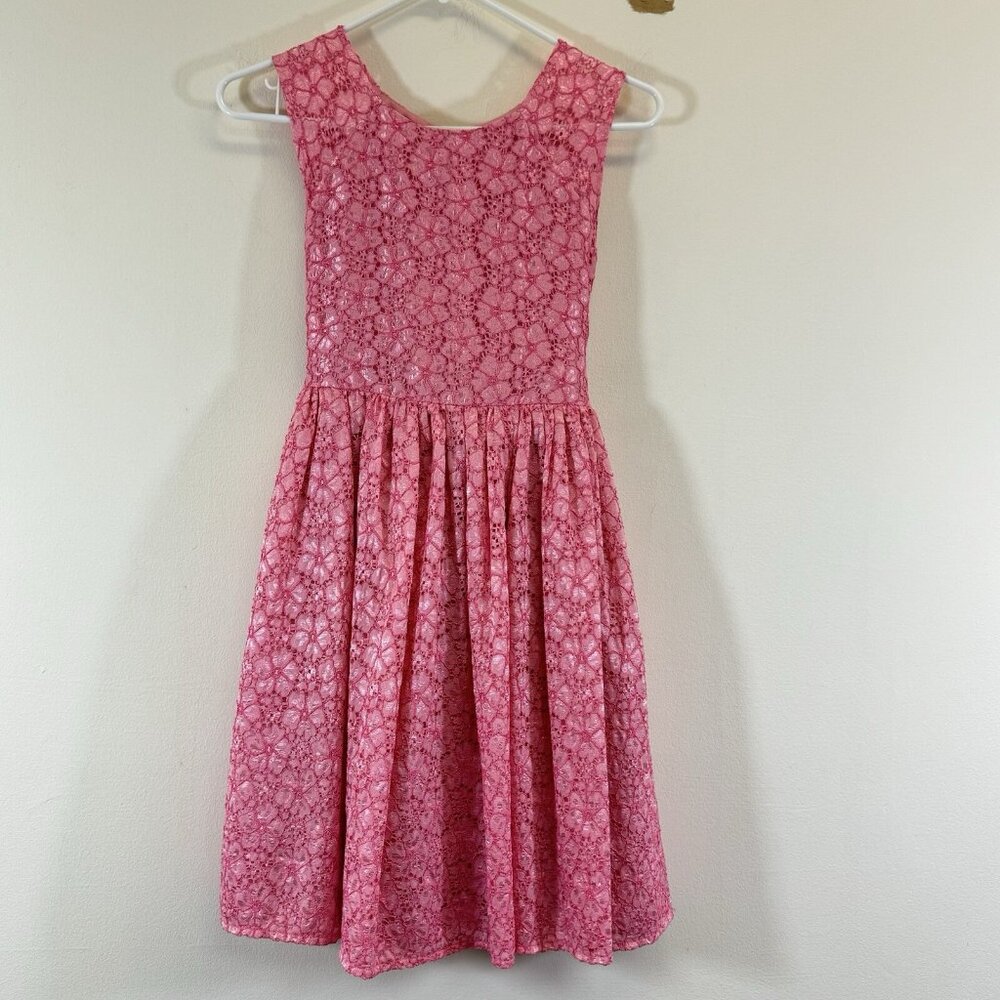 Dorissa Girls Lace Fit & Flare Dress Size 12 Lined  Embroidered Floral Pink